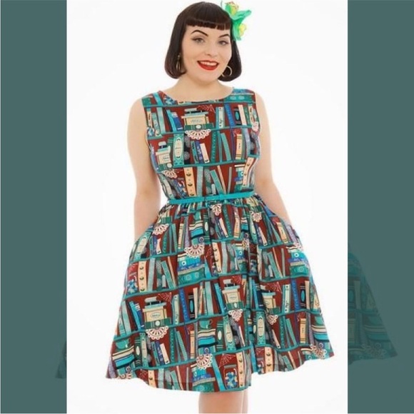 Lindy Bop Dresses & Skirts - Lindy Bop Red and Blue Book Print Dress